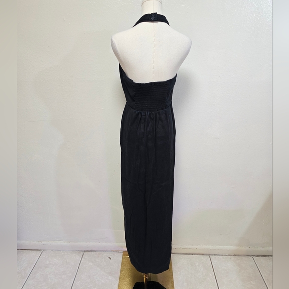 Anthropologie Linen Halter V-Neck Column Midi Dress Black Size Small - Picture 8 of 12